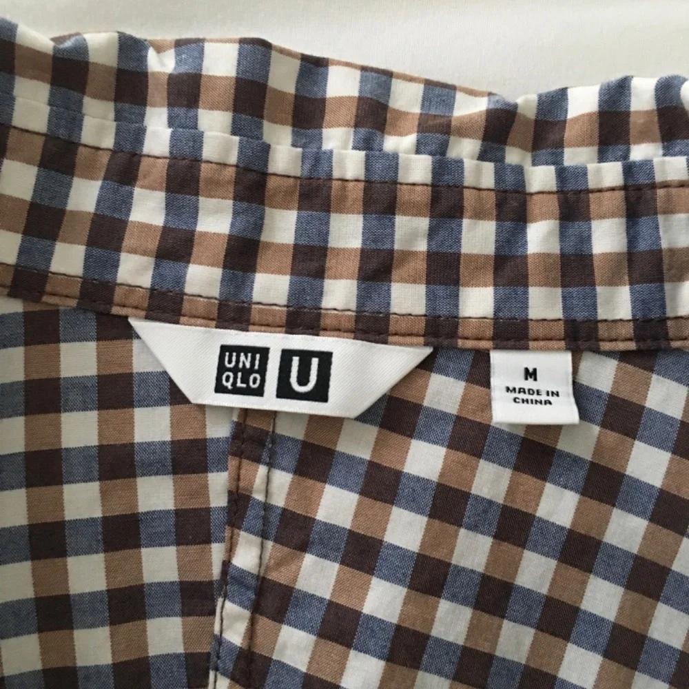 UNIQLO Shirt Dress, Size Medium, Navy/Brown/Ivory/ Checked - Picture 4 of 5